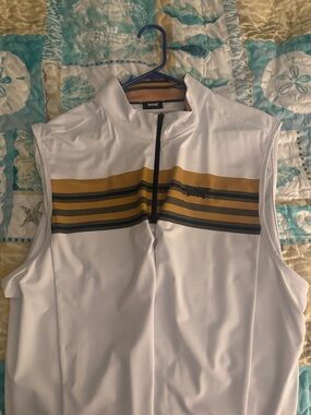 PXG White Golf Vest with Gold and Black Chest Stripes